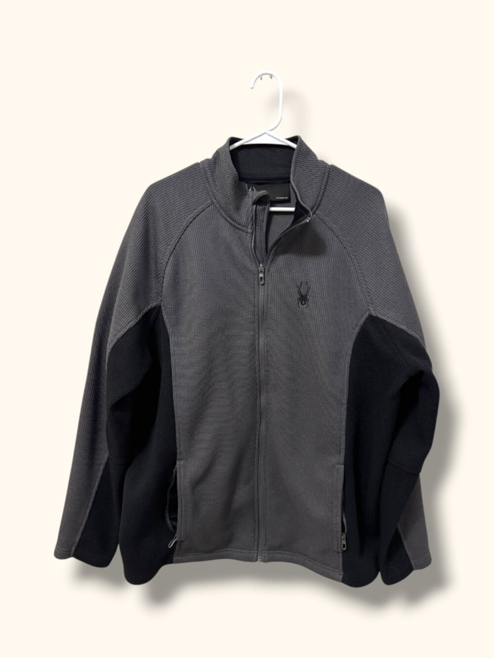 Spyder Jacket Mens 2XL Gray Black Full Zip Fleece Thermal Ski Jacket Zip Pockets